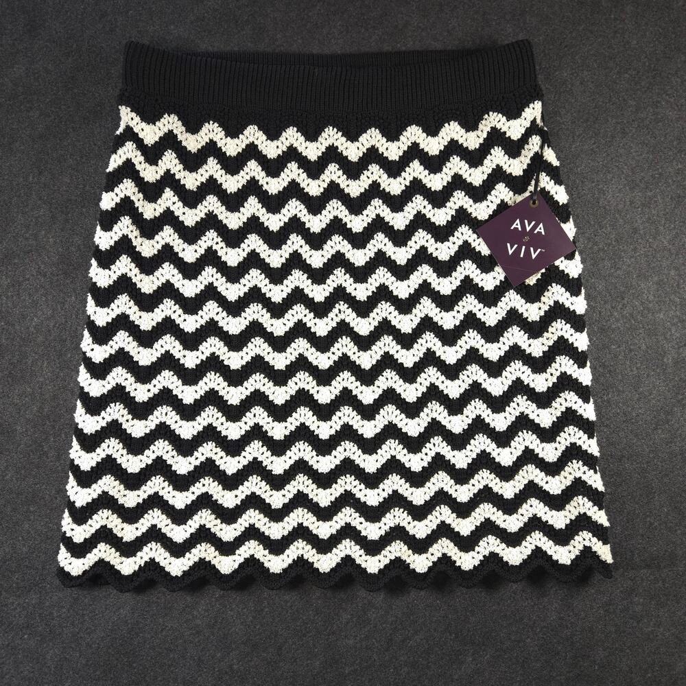 NWT Ava & Viv Skirt Size XXL Black White Chunky Knit Lined Cozy Autumn Winter